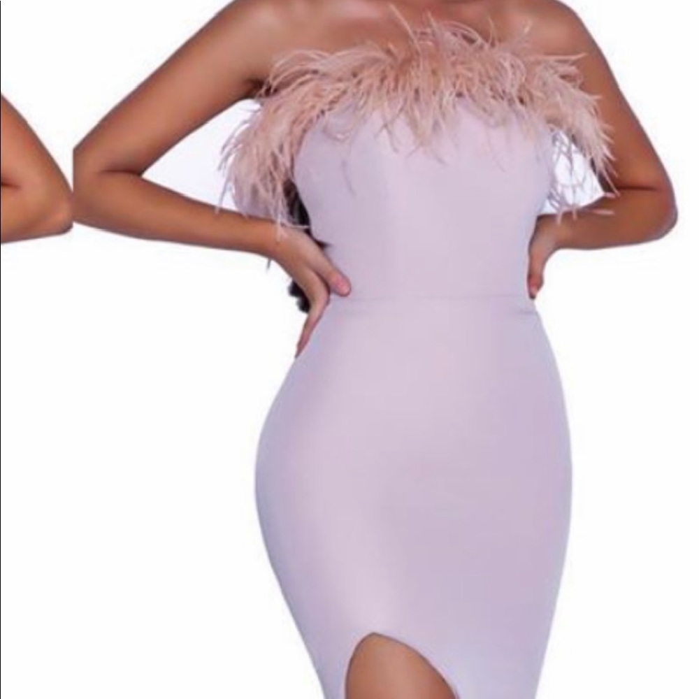 Portia and Scarlett designer size 6 dress. Long length with train and slit. Nude